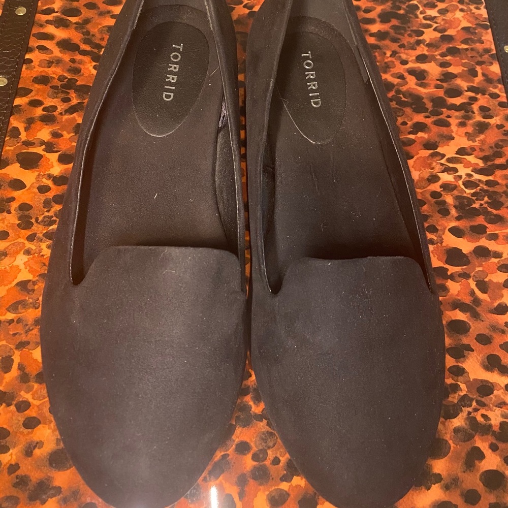 Torrid, faux suede, flats w/embellished gold heel